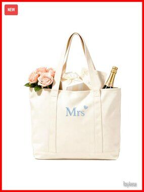 Embroidered Mrs Canvas Tote Bag Large Cotton Bridal Shower Gift